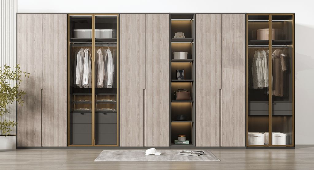 米白配胡桃色衣柜：展现自然优雅的家装风格