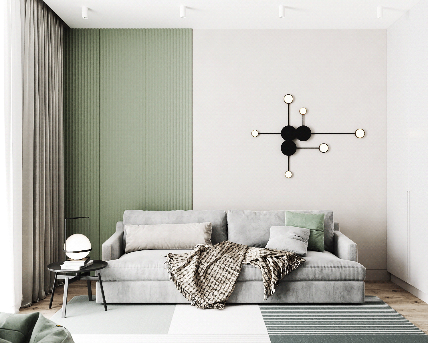 白色墙面搭配绿色沙发的设计灵感与效果解析