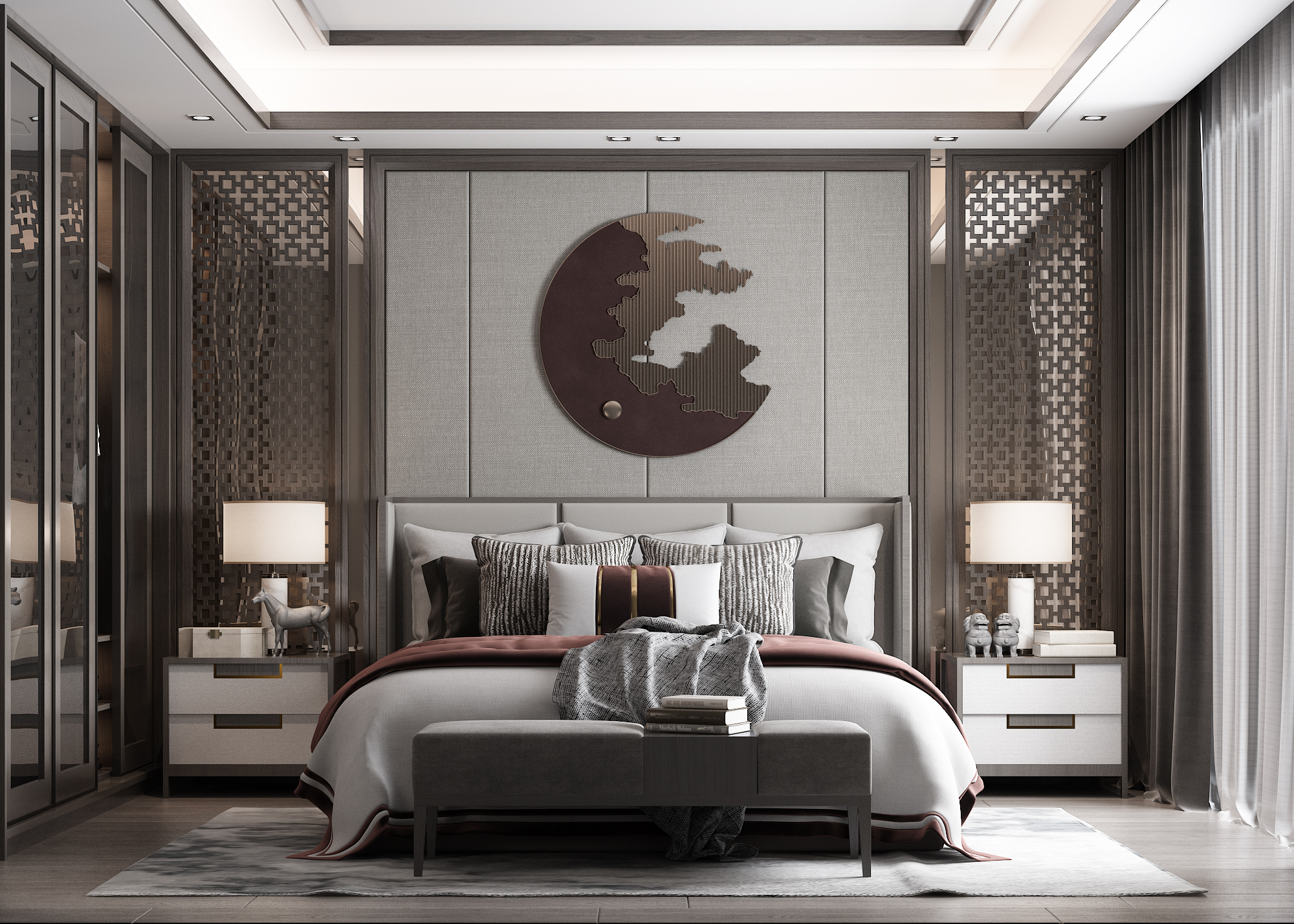 中式风格床头背景设计，打造温馨东方居所